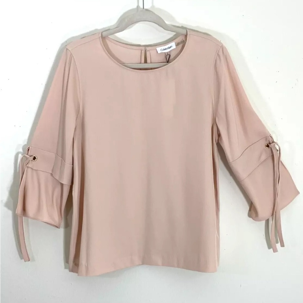 Calvin Klein Light Peach Top Blouse 3/4 Sleeve Size L NWT